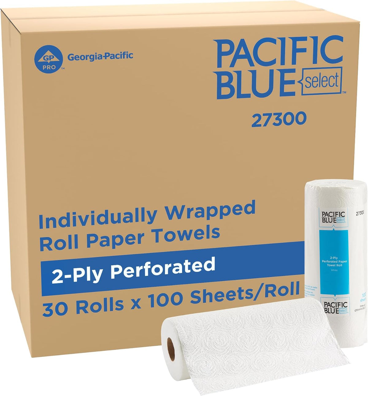 Pacific Blue Select by Georgia-Pacific PRO 2-Ply Perforated Roll Paper Towels, Individually Wrapped, White, 85 Sheets Per Roll, 30 Rolls Per Case, 27385