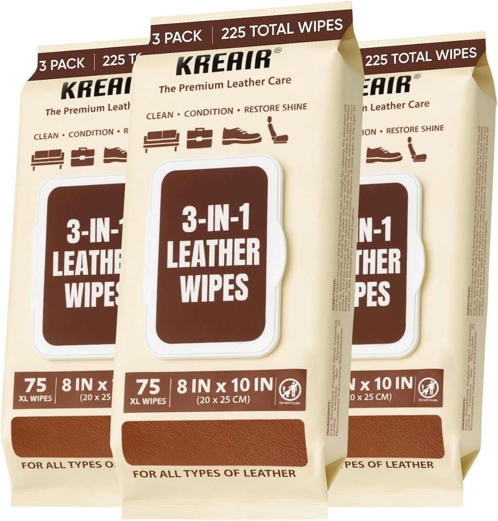 3in1 Leather Cleaner Wipes 75 Count, XL 8 x 10 in