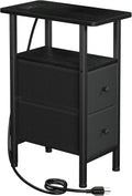 LOAKEKEL Narrow End Table with Charging Station, Small Nightstand
