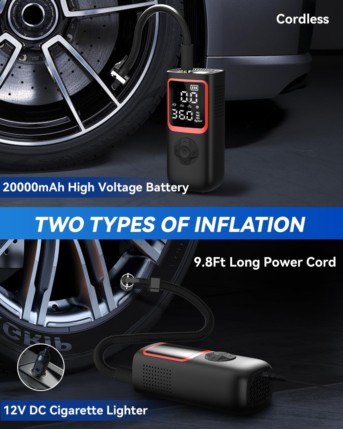 KOLTGOO 150PSI Tire Inflator, Portable Air Pump for Car Tires