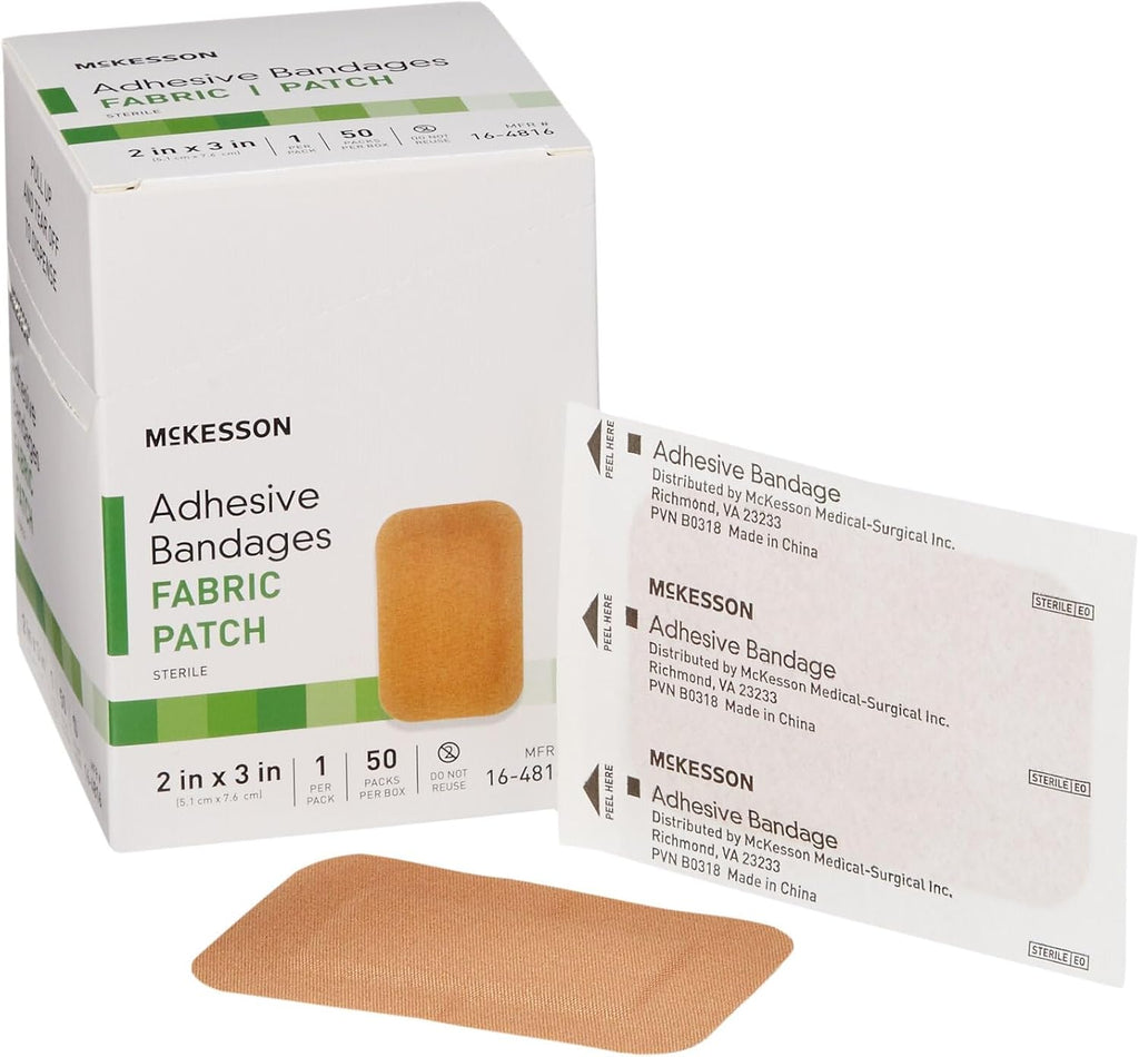 McKesson Adhesive Bandages, Sterile, Fabric, Tan, 2 x 3 in, 50 ct
