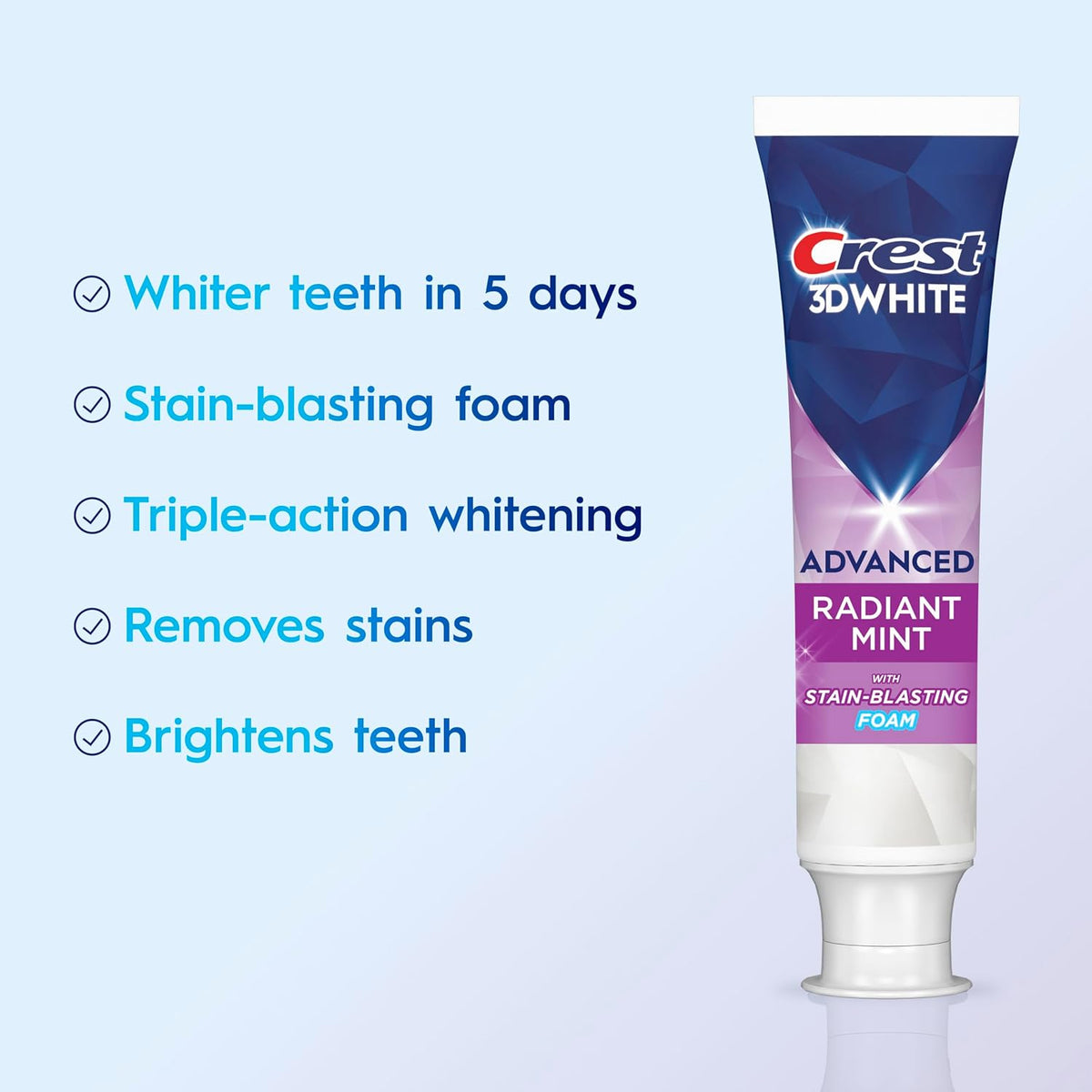 Crest 3D White Advanced Teeth Whitening Toothpaste, Crest 3D White Brilliance Toothpaste, Radiant Mint, 3.3 oz, Pack of 3 (Packaging May Vary)