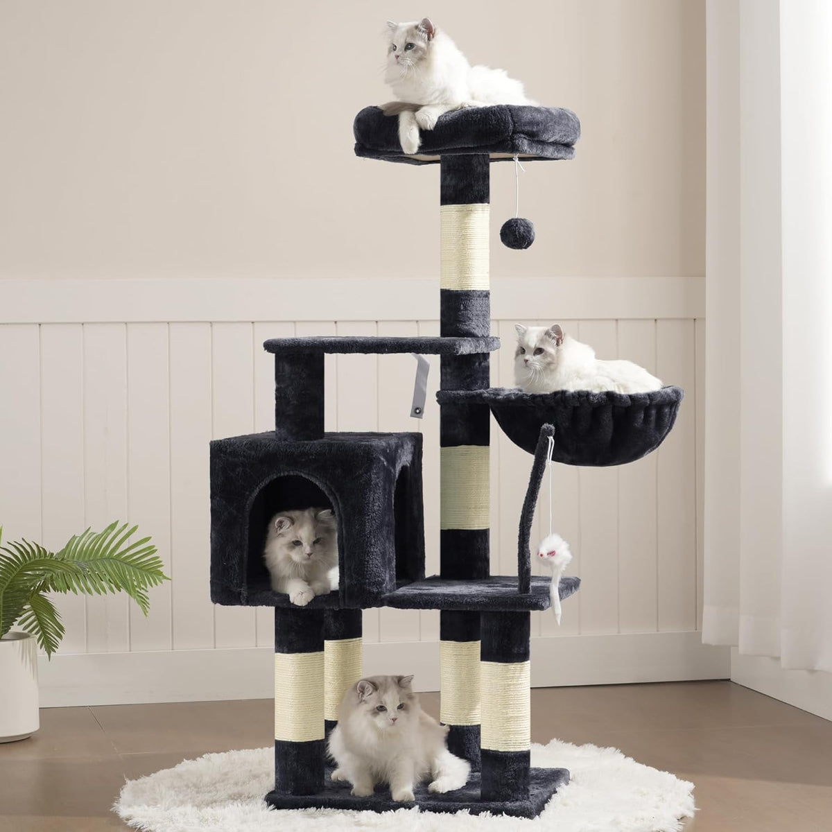 Heybly Cat Tree with Toy, 43.3 inch Cat Tower for Indoor Cats HCT004SG