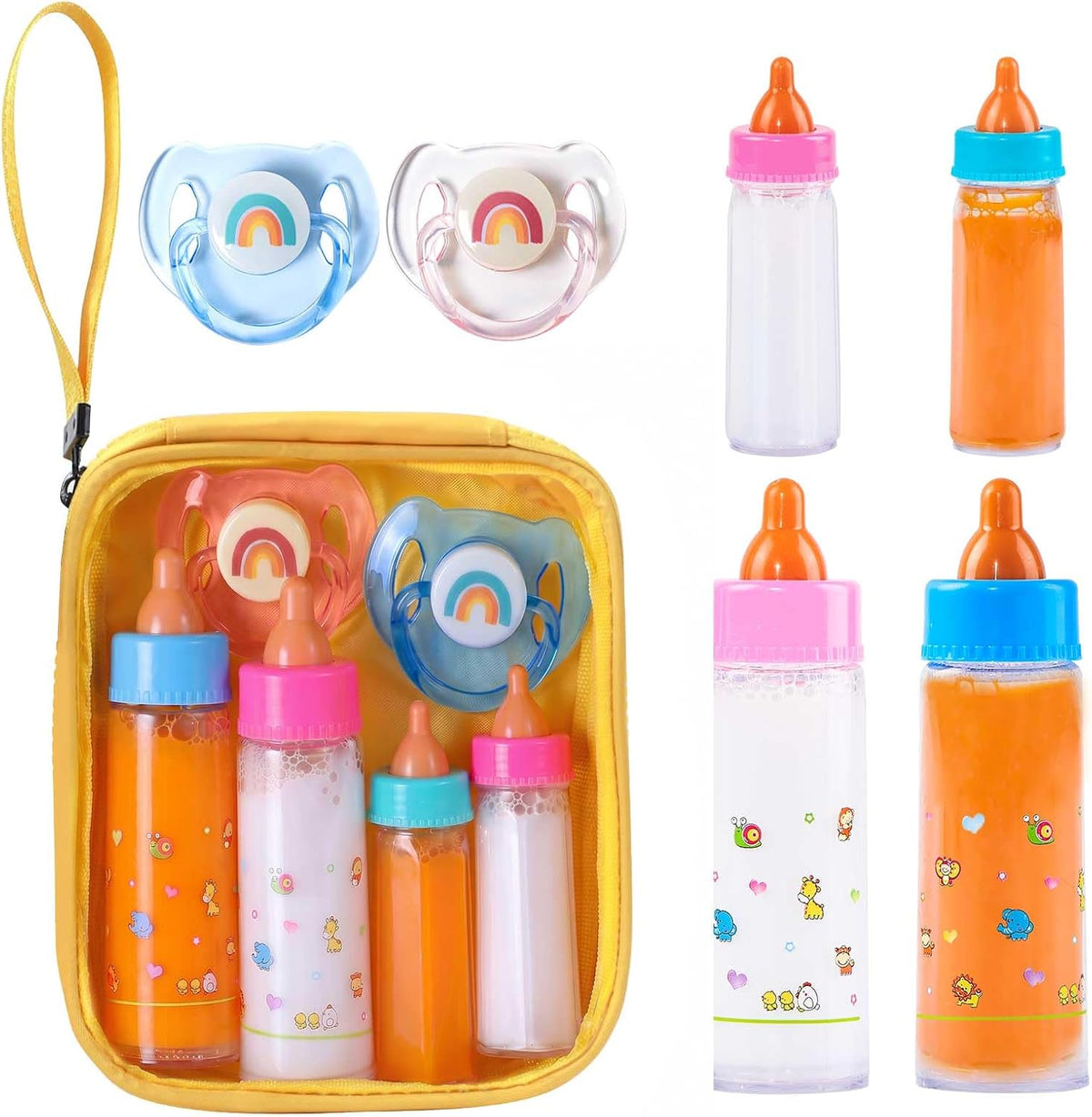Kaydora Baby Doll Bottle Accessories - 6 Pcs Magic Milk Feeding Toys Yellow