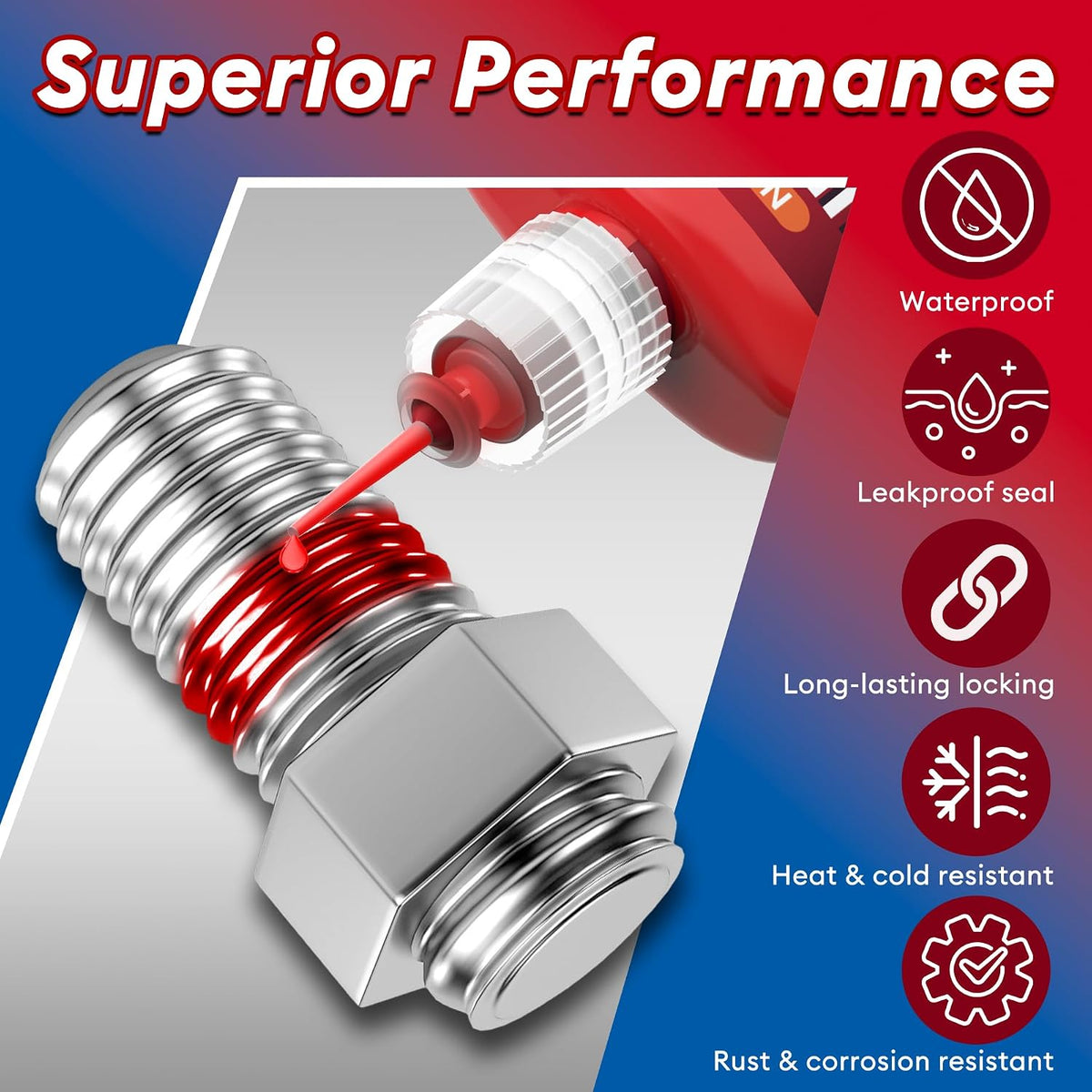 Thread Lock Blue and Red, 50mlx2 Threadlocker Medium & High Strength