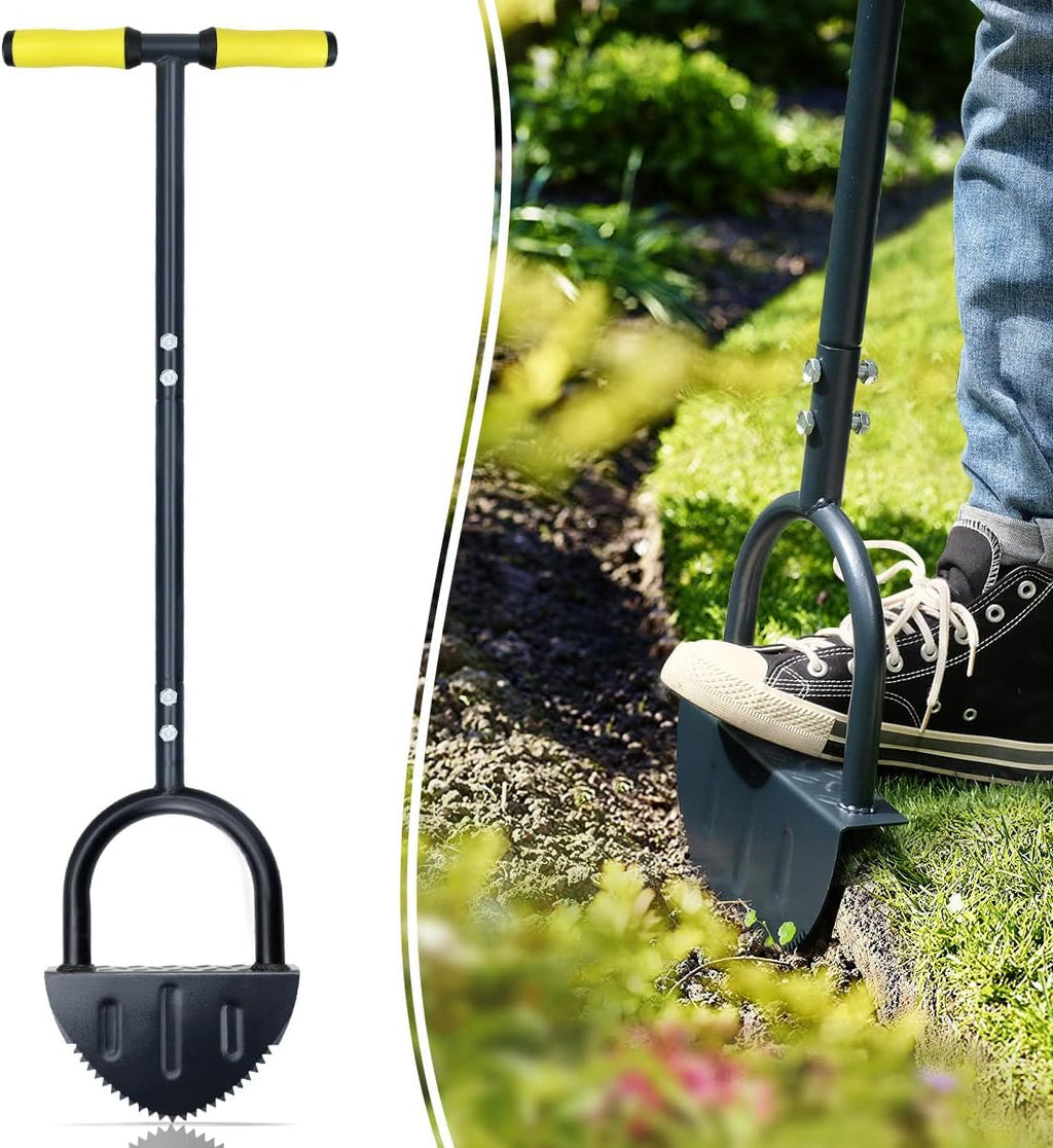 Colwelt Saw-Tooth Edger Lawn Tool, Half Moon Lawn Edger with T-Grip, Sidewalk Grass Long Handled Step Edger, 38-Inch