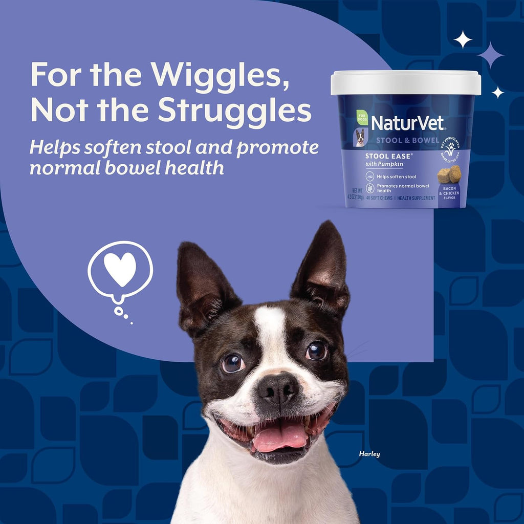 NaturVet Stool Ease Supplement for Dogs – 40 Soft Chews | Maintain Regular Bowel Movements, Enhanced with Sugar Beet Pulp, Flaxseed & Psyllium Husk, 40 Day Supply