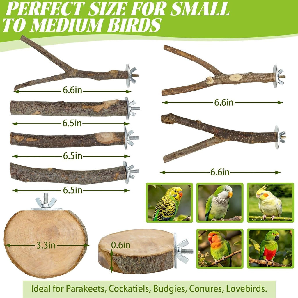 8 Pcs Natural Wood Bird Perch Set for Parakeets & Budgies