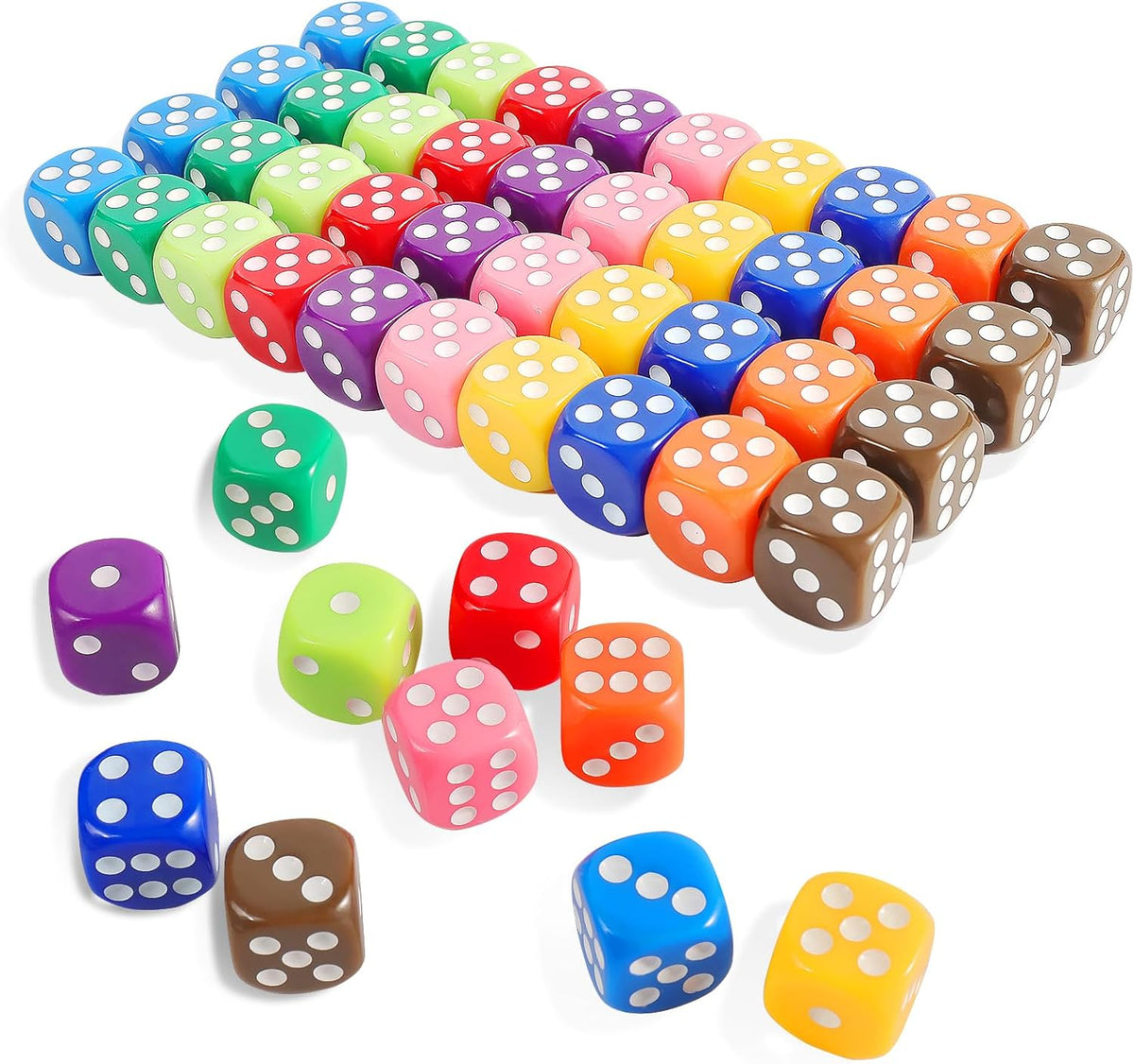 16MM Standard 6 Sided Dice Set, 50 Pieces Colorful Dice for Board Games, Classroom Math Bulk Game Dice, Make Entertainment More Exciting