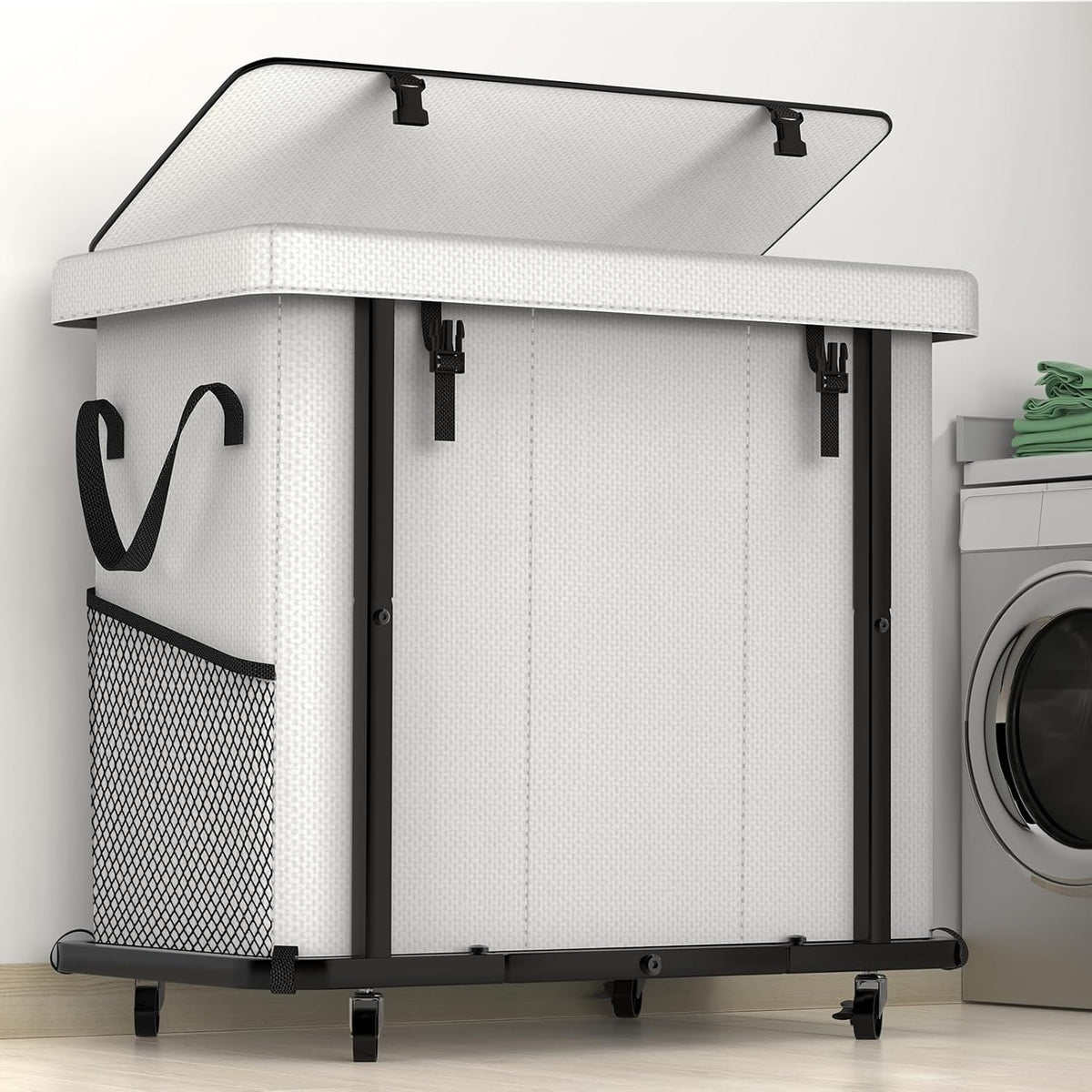 Laundry Hamper with Lid,150L Rolling Laundry Basket with Wheels,Grey