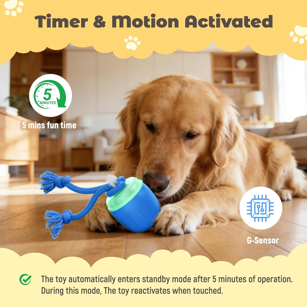 Interactive Dog Toys, Automatic Moving and Rolling Dogs Toy with Rope for Medium/Large Dogs, Interactive Dog Ball to Keep Them Busy(Blue)