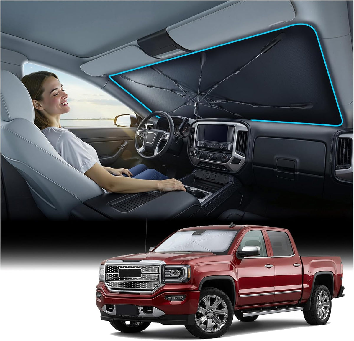 Nmoiss 2026 Windshield Sun Shade Umbrella [Vinyl Coating Heat Shield]