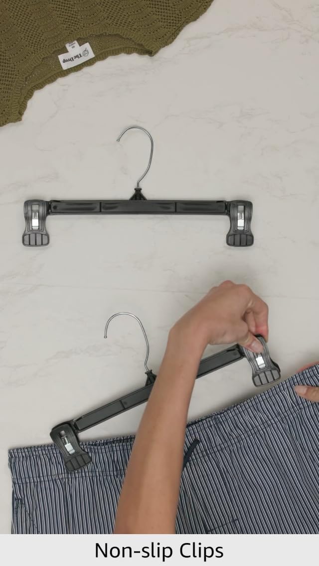 Sharpty Pant & Skirt Hangers - Closet Hangers for Shorts, Shirts, Jeans, Dresses, Slacks, Coats, Clothes, Clothing, Garments & More - Durable, Space Saving & Non-Slip, Black - 10 Pack