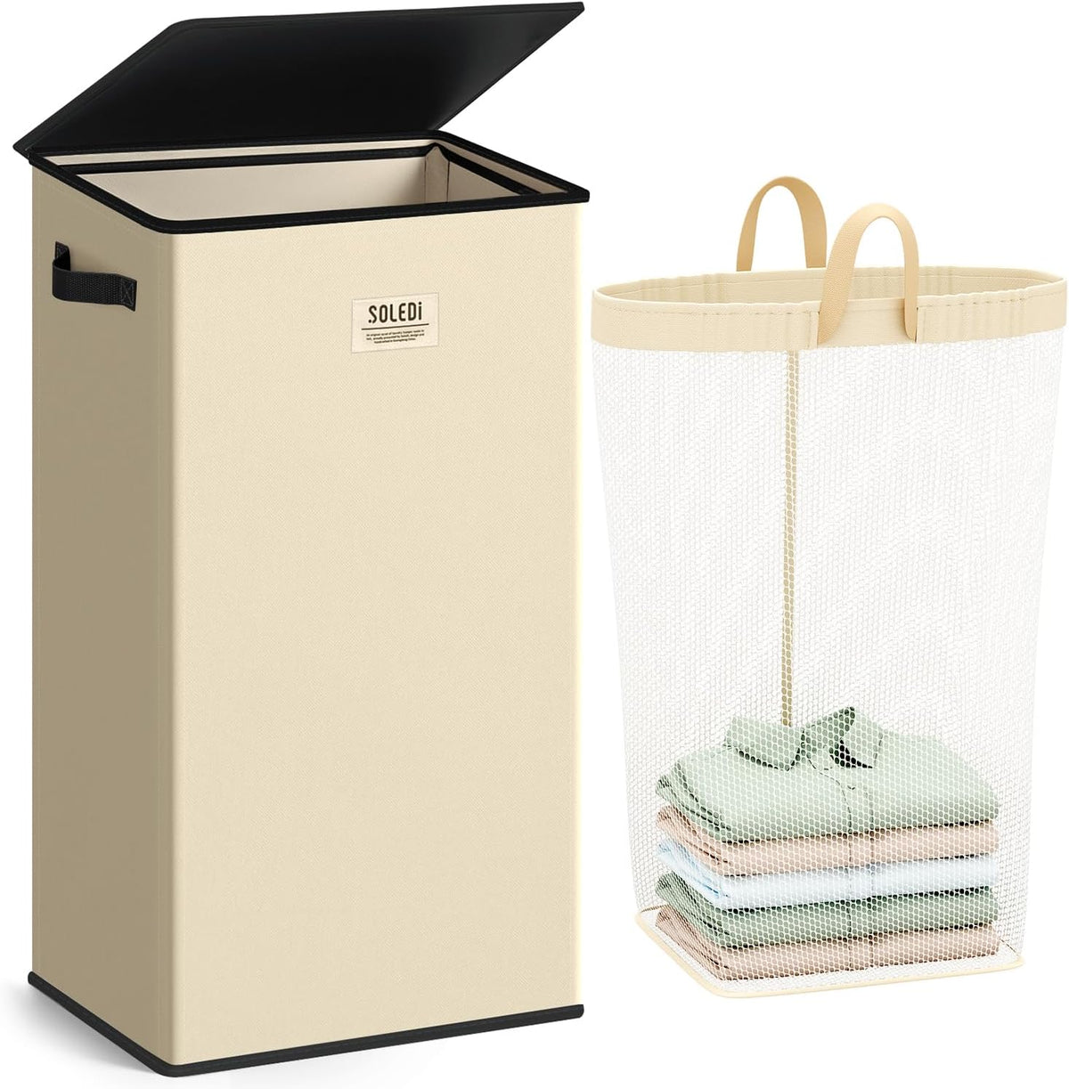SOLEDI 100L Laundry Hamper with Lid, Large Collapsible Laundry Basket