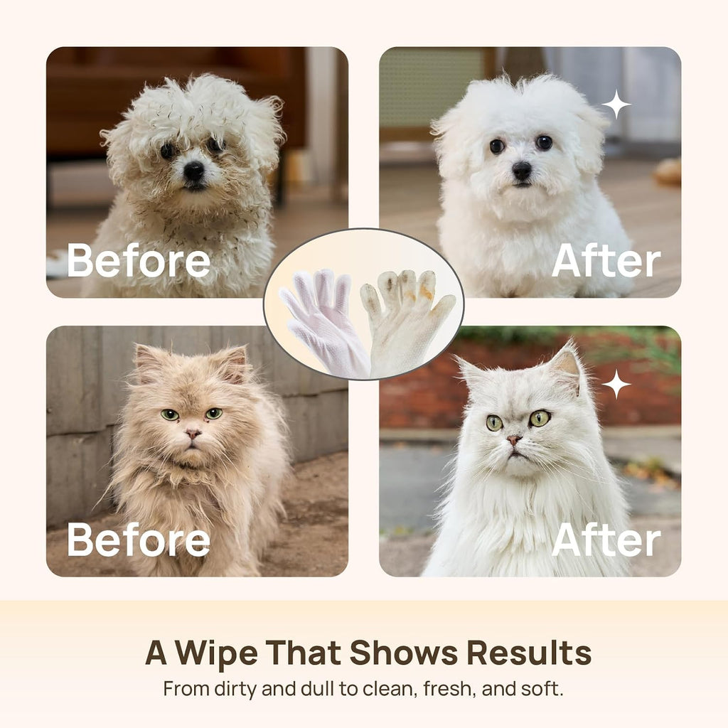 HICC PET Dog Wipes for Dogs & Cats, Glove Design, 20 Count