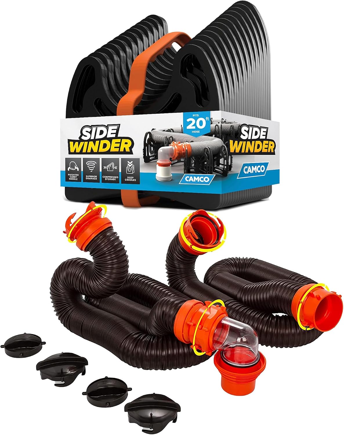 Camco RhinoFLEX 15 Ft Complete RV Sewer Hose Kit, Swivel Bayonet Fittings