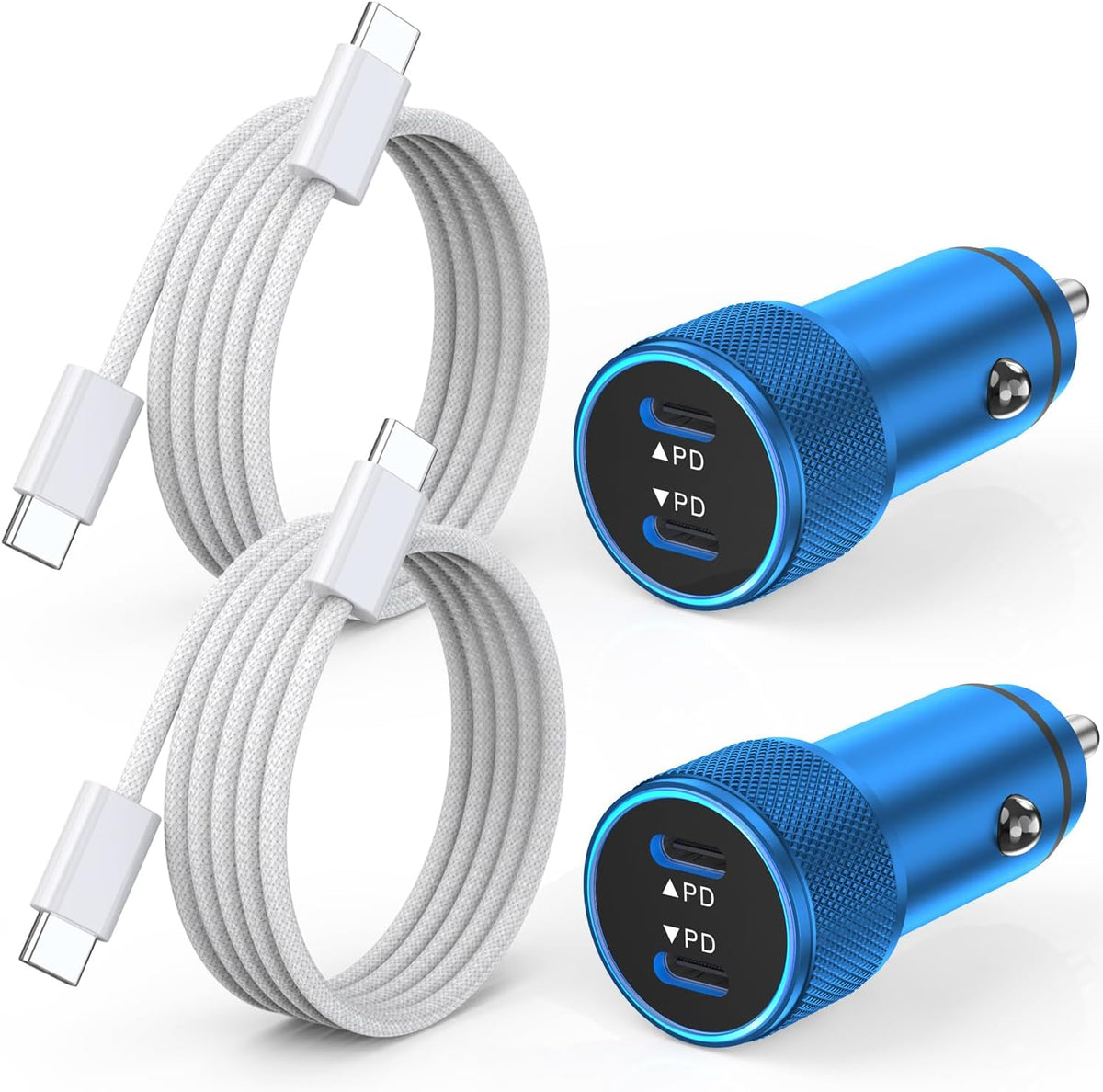 iPhone 17 Car Charger,2Pack Dual Port USB C Fast Car Charger Type C Rapid Charging Adapter with 2Pack USB C to C Nylon Braid Cable Woven Cord Fast Charging for iPhone 17/17 Pro/16/16 Pro Max/iPad