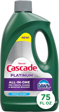 Cascade Platinum Dishwasher Liquid Gel, Dish Soap for Dishwasher With the Grease Fighting Power of Dawn, Fresh Scent, 75oz (Pack of 1)