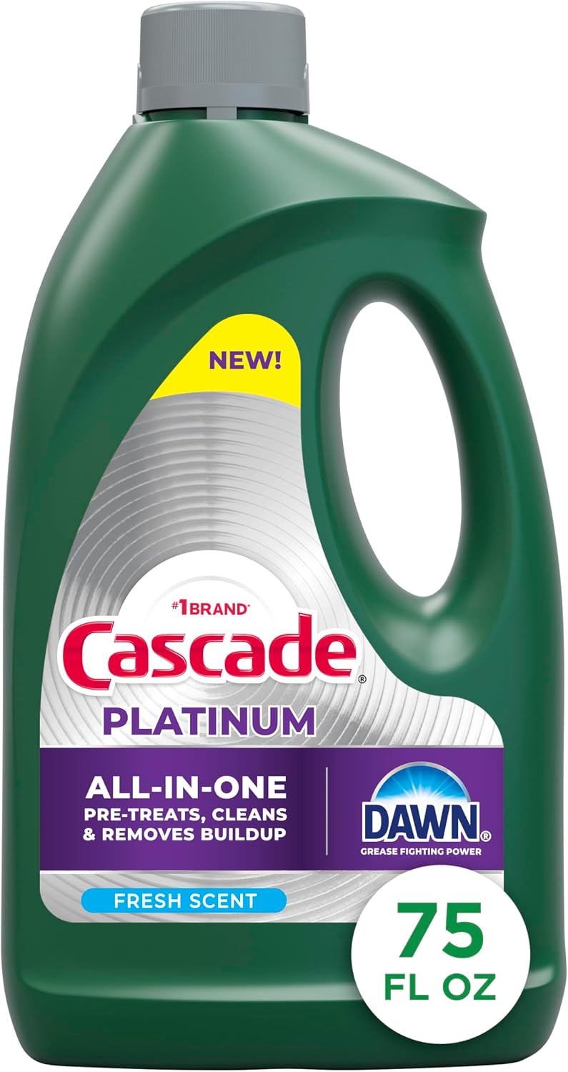 Cascade Platinum Dishwasher Liquid Gel, Dish Soap for Dishwasher With the Grease Fighting Power of Dawn, Fresh Scent, 75oz (Pack of 1)