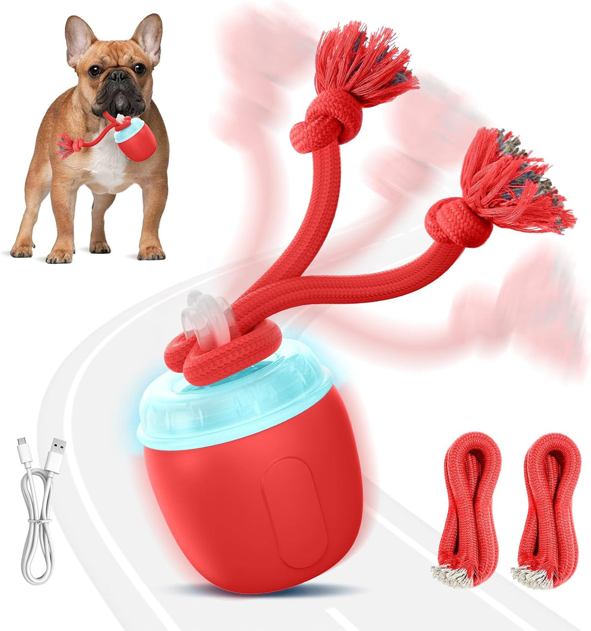 Interactive Dog Toys, Automatic Moving and Rolling Dogs Toy with Rope for Medium/Large Dogs, Interactive Dog Ball to Keep Them Busy(Blue)