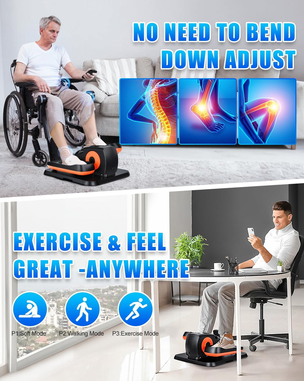 Putnen Under Desk Elliptical Machine, Electric Leg Exerciser for Seniors