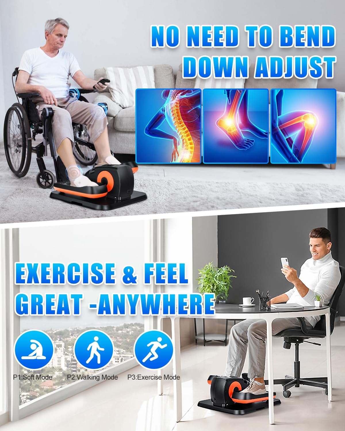 Putnen Under Desk Elliptical Machine, Electric Leg Exerciser for Seniors