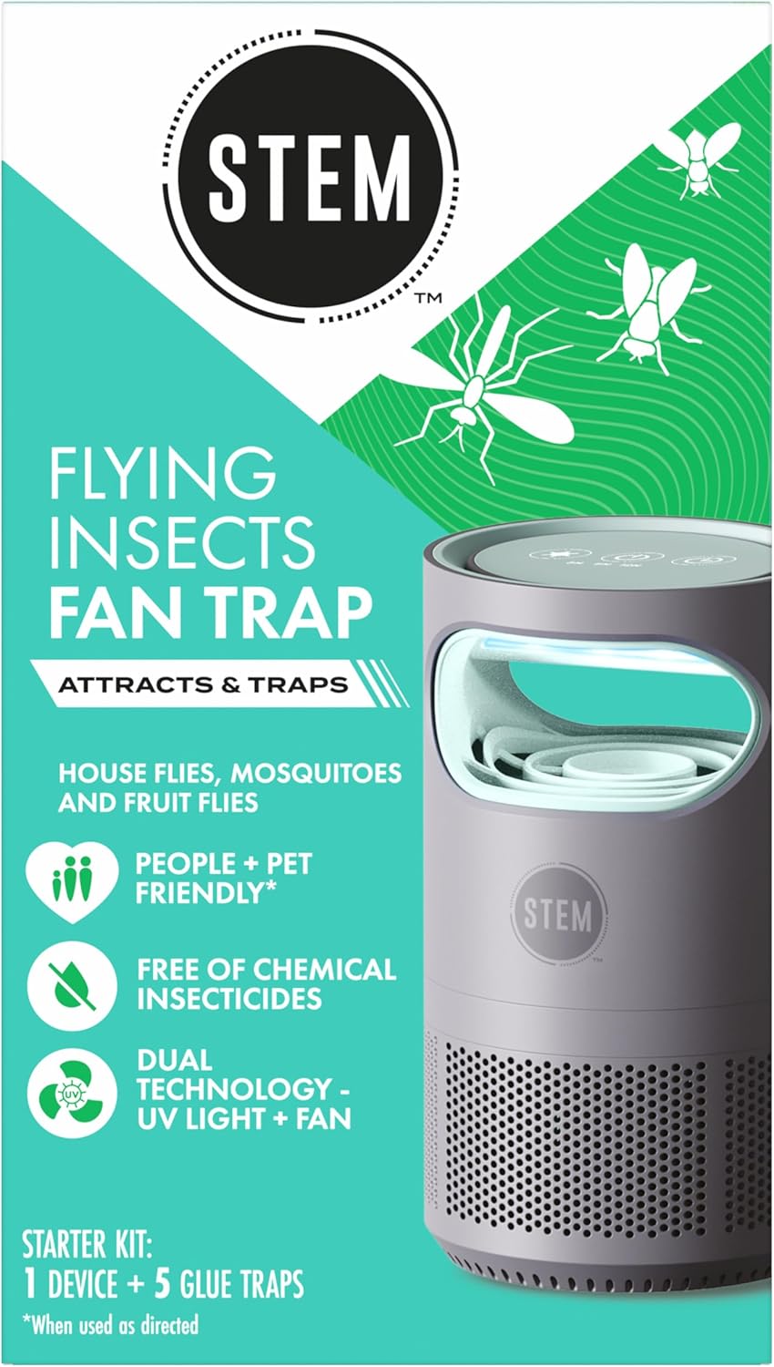 STEM Flying Insect Indoor Fan Trap, UV Light, 1 Device + 5 Glue Traps