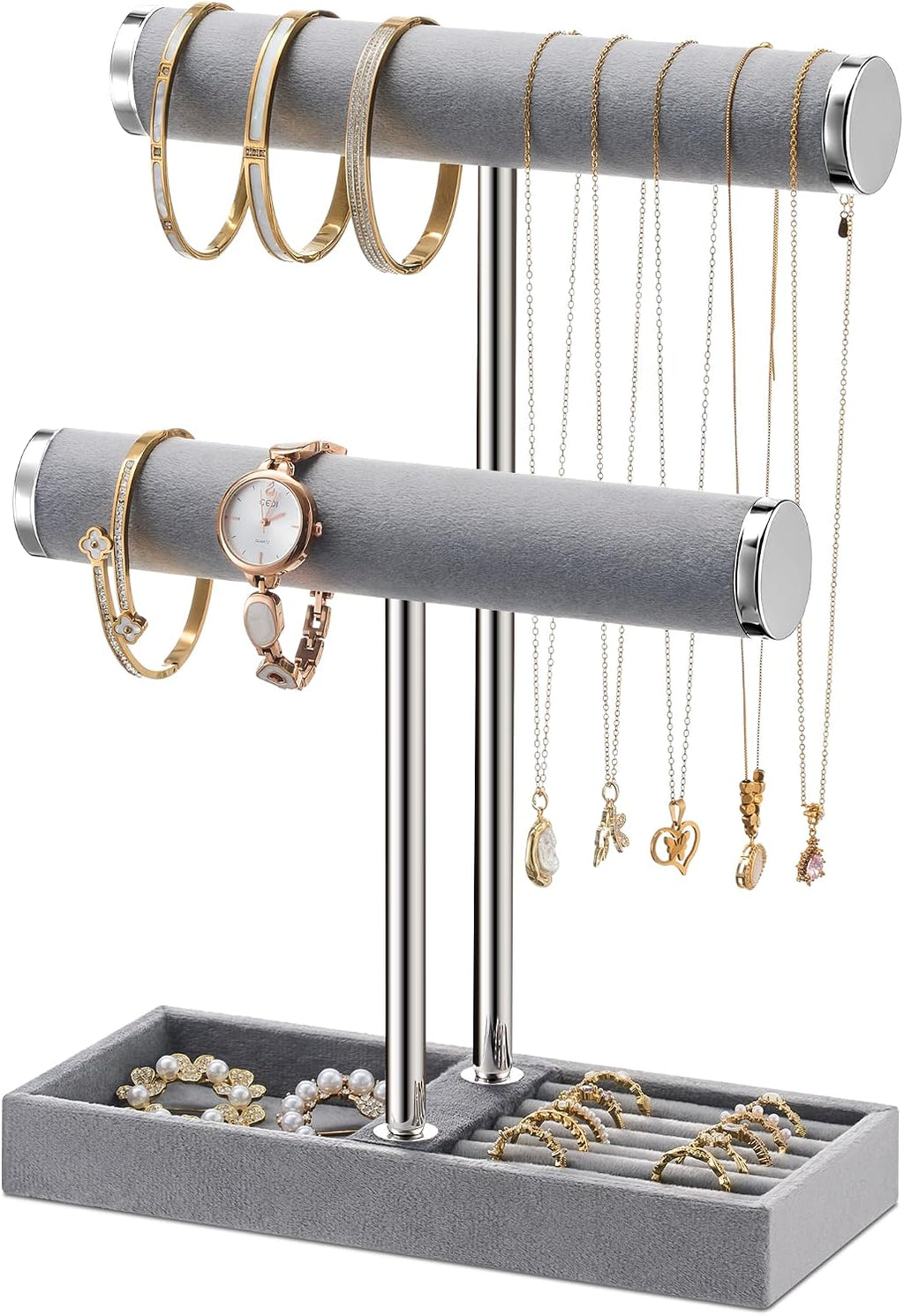 bussdis 2 Tier Bracelet Holder Display, Necklace Holder Organizer, Black