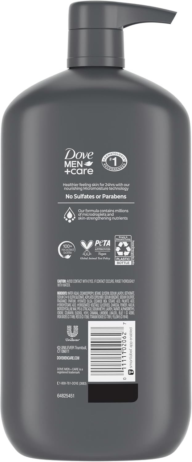 DOVE MEN + CARE Body and Face Scrub, Charcoal Body Wash, 30 oz