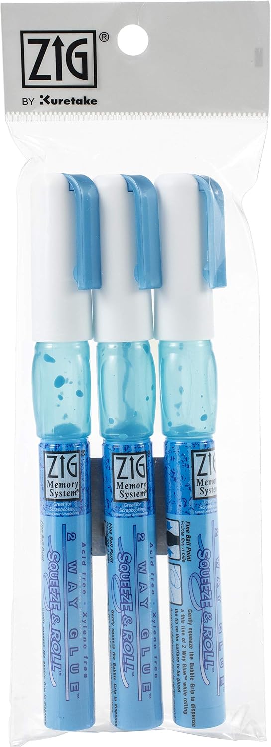 Kuretake Zig 2 Way Glue Pen 3 Variety Set, Adhesive for Professional,Artists, Crafting, Scrapbooking, Gift Card, Made in Japan