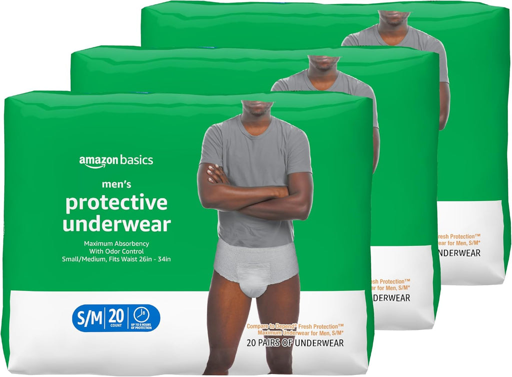 Amazon Basics Incontinence Underwear for Men, Maximum Absorbency, Small/Medium 51 pack