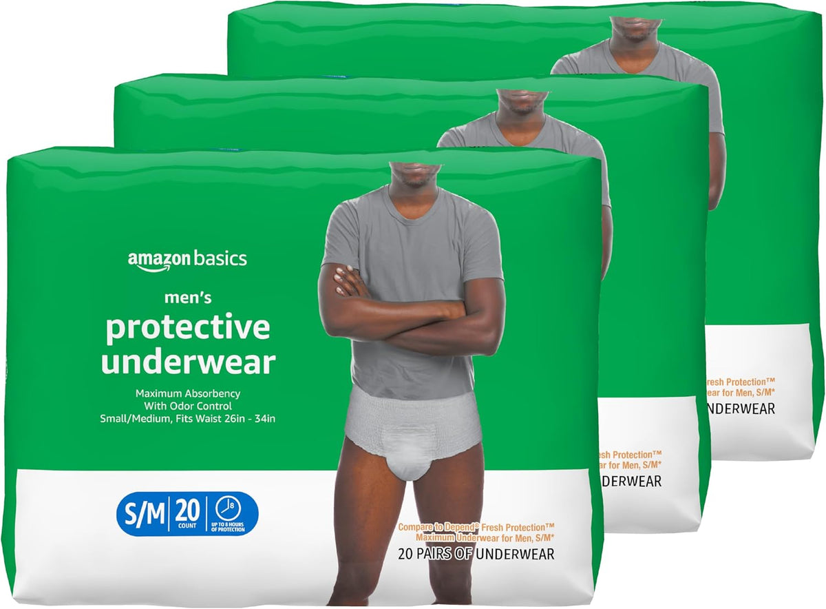 Amazon Basics Incontinence Underwear for Men, Maximum Absorbency, Small/Medium 51 pack