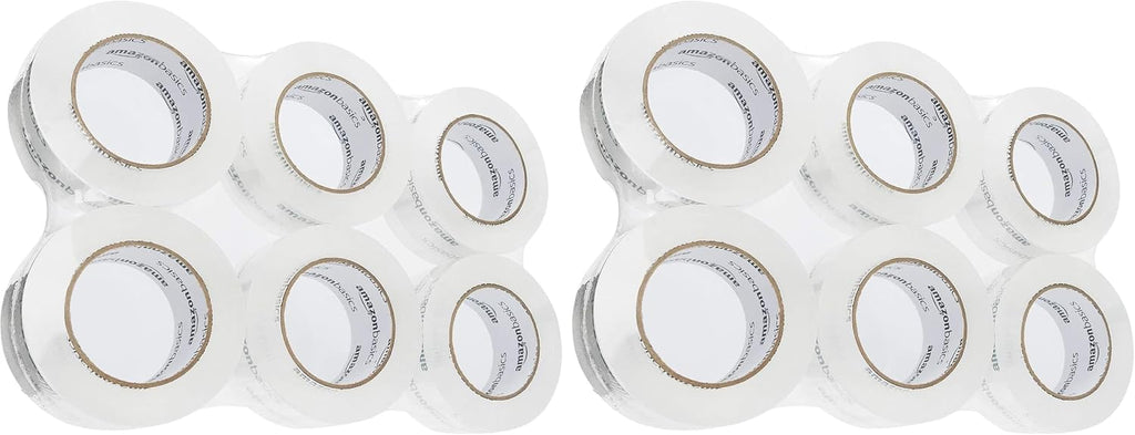 Amazon Basics Strong Plastic Adhesive Packing Tape for Shipping, Sealing Boxes, Moving and Storage, Clear, Low Odor, 1.88 in x 54.6 yds, 12-Pack