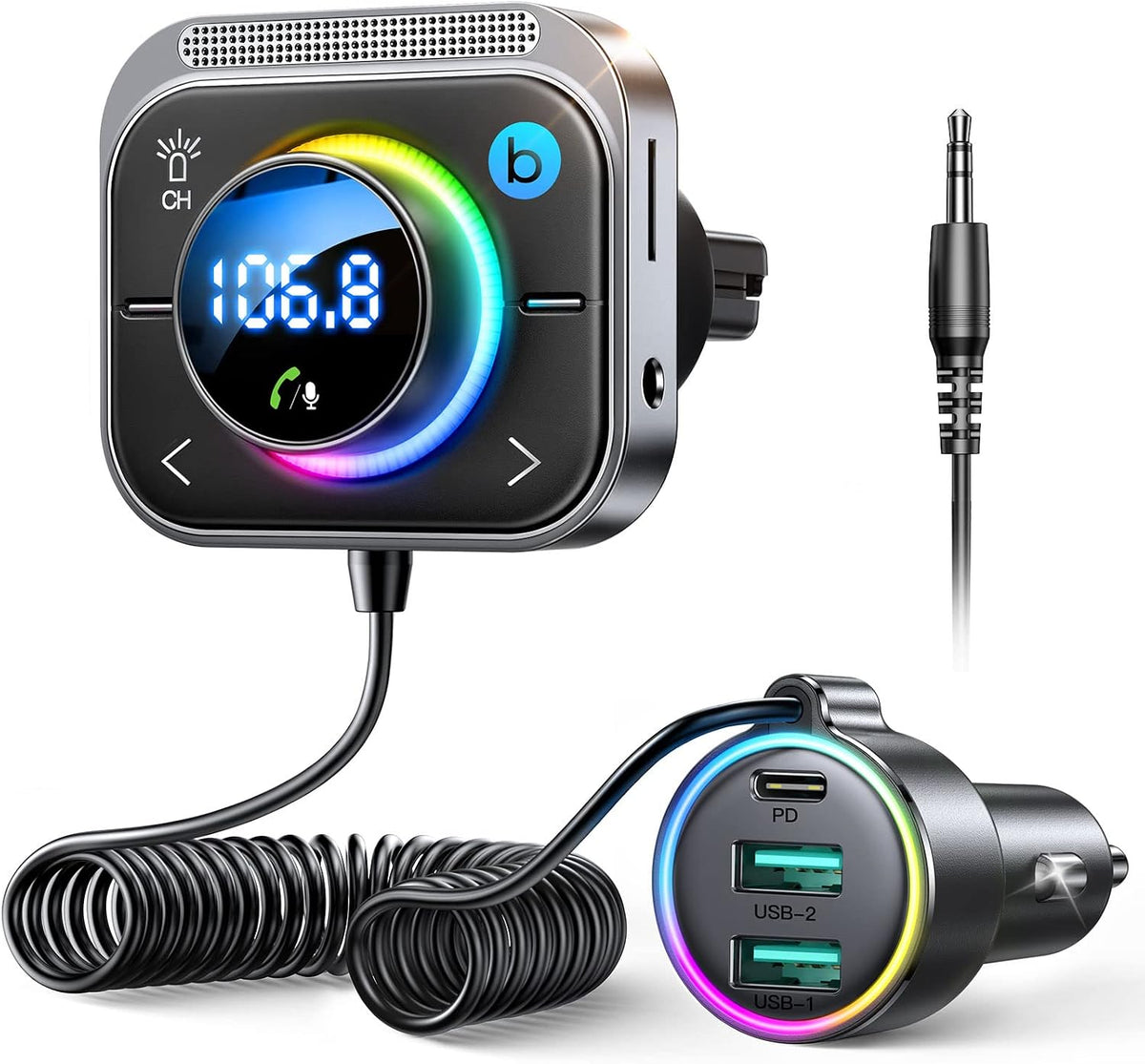 JOYROOM Bluetooth 6.0 Car Adapter FM & AUX HiFi Bass 96W Fast Charging