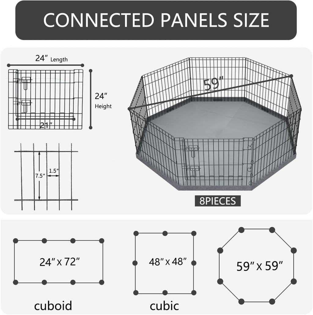 PETIME Foldable Metal Dog Exercise Pen/Pet Puppy Playpen Kennels Yard Fence Indoor/Outdoor 8 Panel 24" W x 24" H with Bottom Pad (with Bottom pad, 8 Panels 24" H)