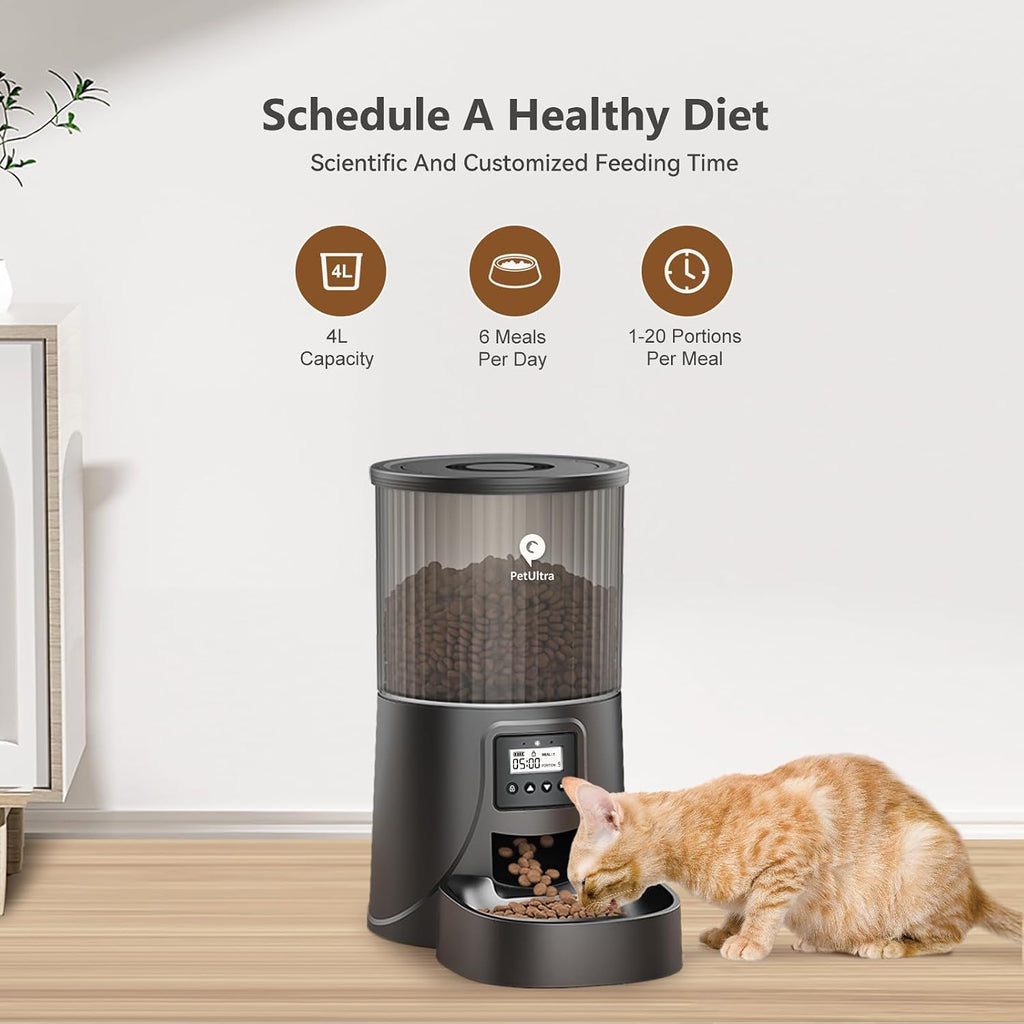 PETULTRA Automatic Cat Feeder: 4L Timed Cats Food Dispenser Programmable