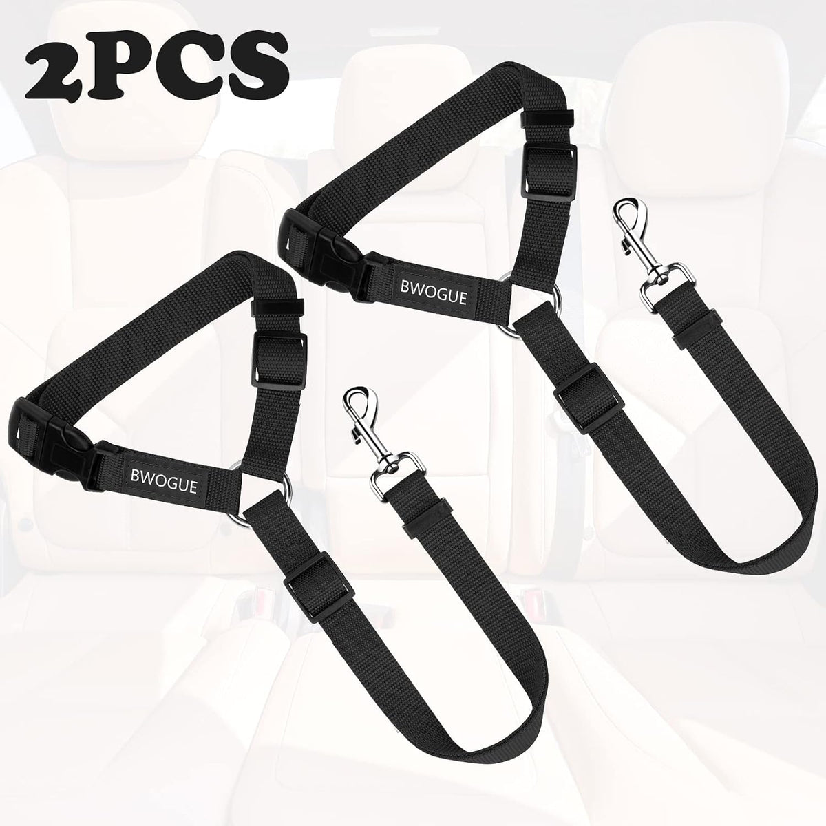 BWOGUE 2 Pack Dog Seat Belt for Car, Headrest Restraint Safety Leads