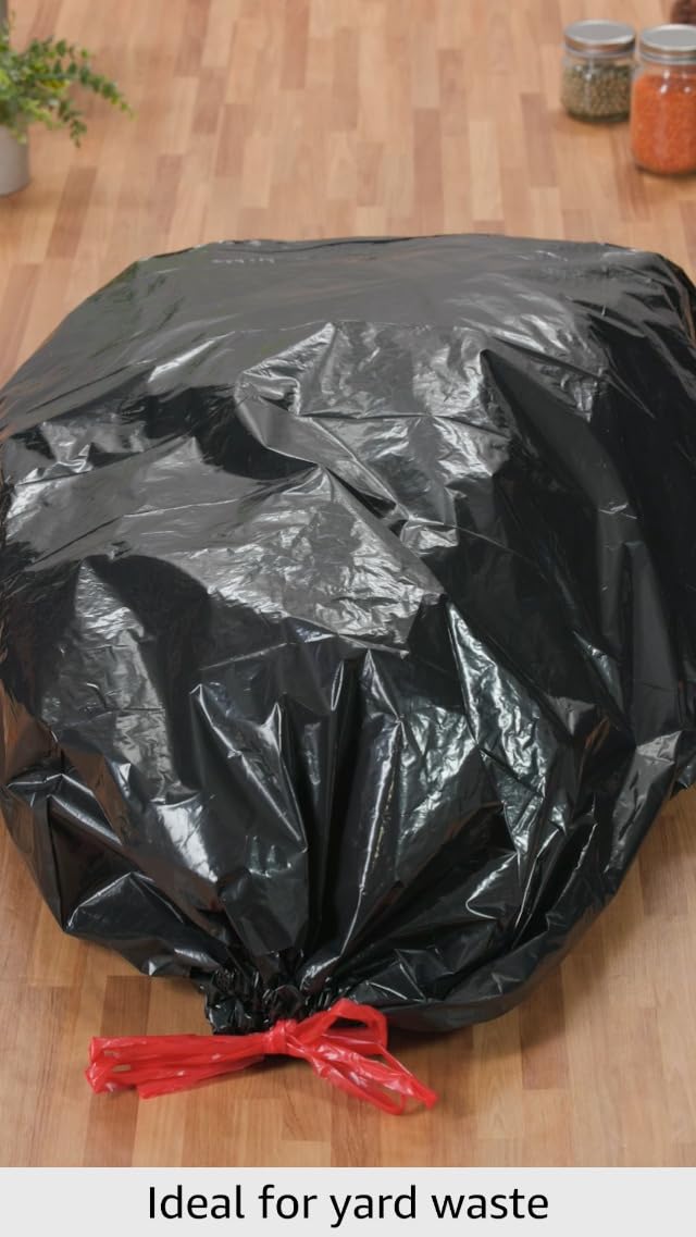 Amazon Basics 39 Gallon Lawn & Leaf Heavy Duty Drawstring Trash Bags, 20% Post Consumer Recycled, 40 Count, Black