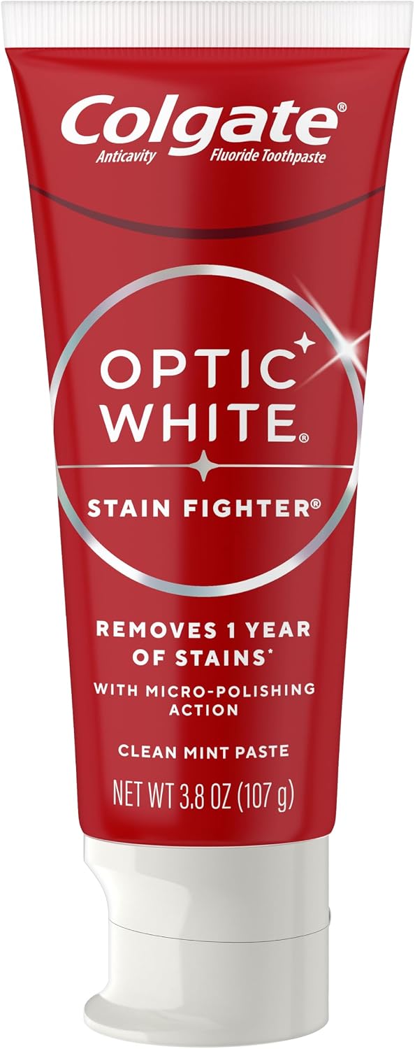 Colgate Optic White Stain Fighter Whitening Toothpaste, Mint, 4 Pack, 3.8oz