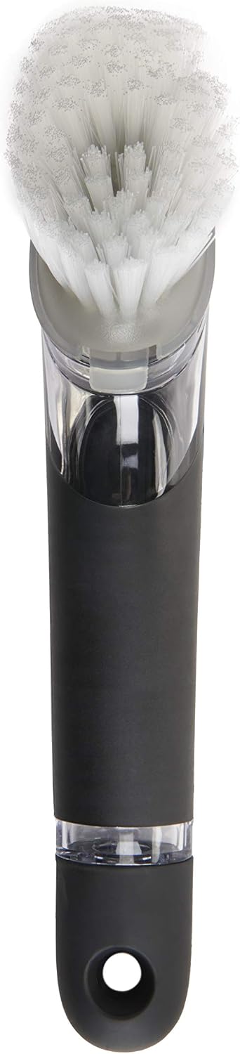 OXO Steel Soap Dispensing Dish Brush, Dish Brush with Handle for Pans, Sink
