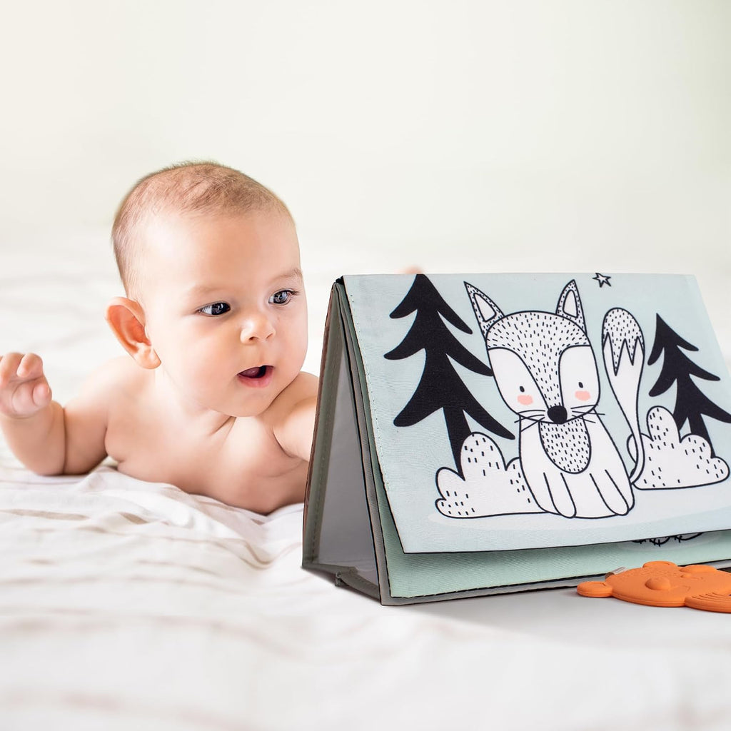 Soft Tummy Time Book w/ Baby Safe Mirror - High Contrast Montessori Toy