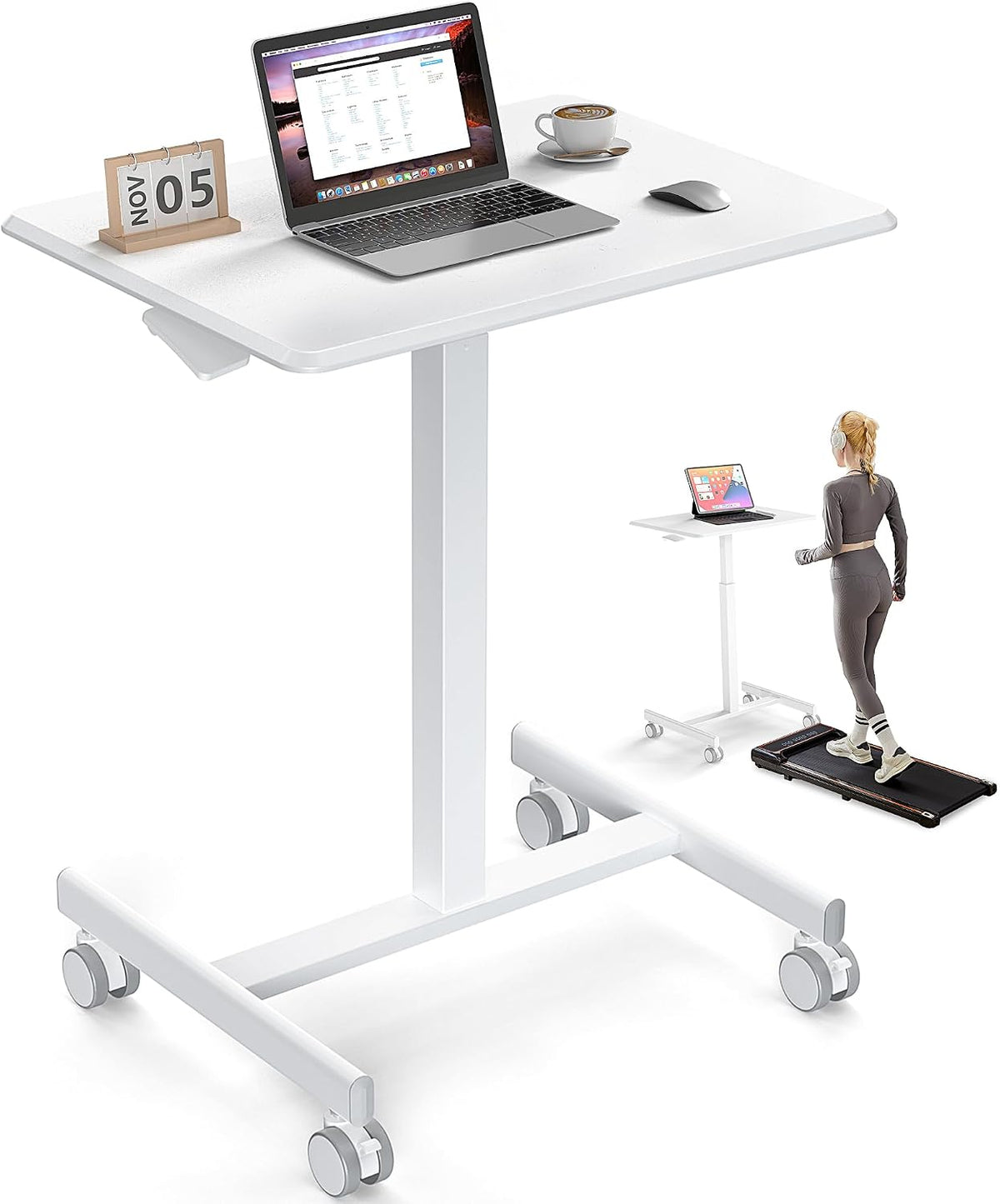DUMOS Mobile Rolling Desk with Wheels Adjustable Height