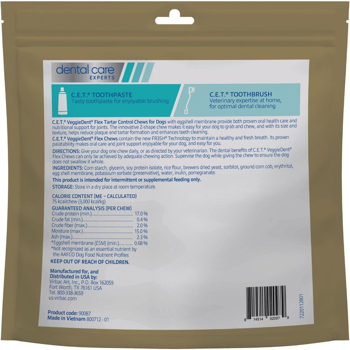 C.E.T. Veggiedent Fr3sh & Flex Plaque and Tartar Control Chew for Dogs, M