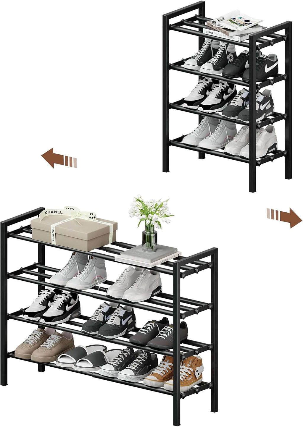 Expandable Shoe Rack, Heavy Duty Metal Shoe Organizer for Closet