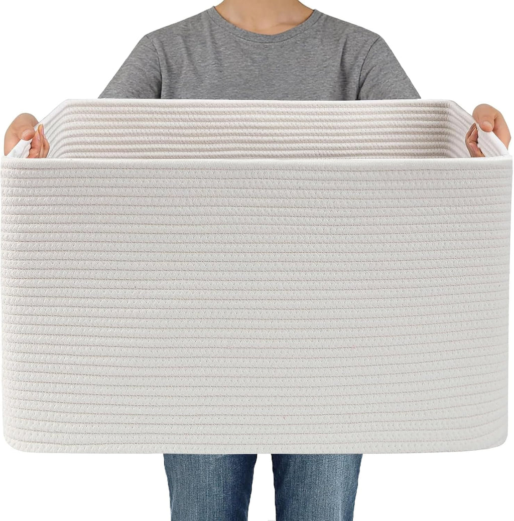 JMvicyroam 65L Large Woven Cotton Rope Blanket Basket, Oatmeal