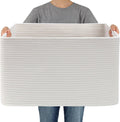 JMvicyroam 65L Large Woven Cotton Rope Blanket Basket, Oatmeal