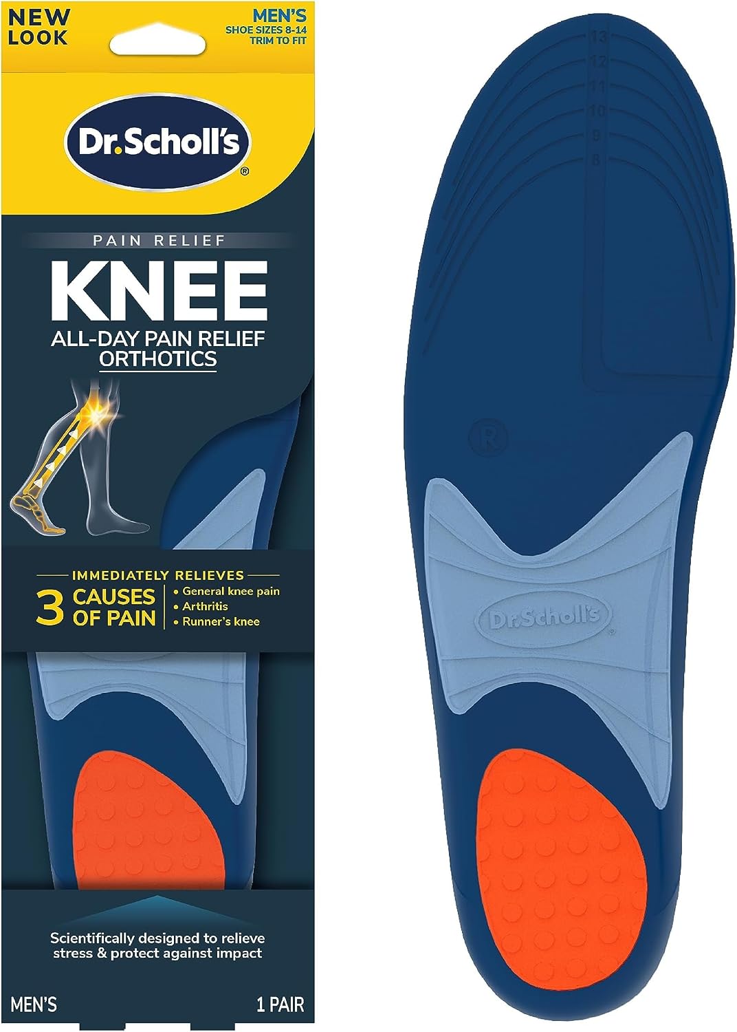Dr. Scholl's Knee All-Day Pain Relief Orthotics - Insoles for Immediate and All-Day Knee Pain Relief Including Pain from Osteoarthritis and Runner’s Knee, Size 8-14, 1 Pair, Trim to Fit Inserts