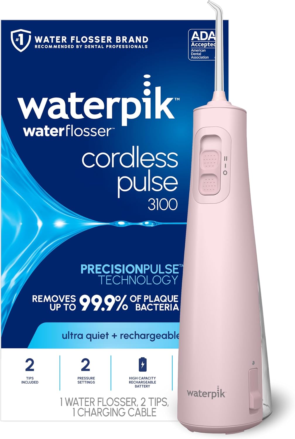 Waterpik Cordless Pulse 3100 Portable Water Flosser, Rechargeable, White