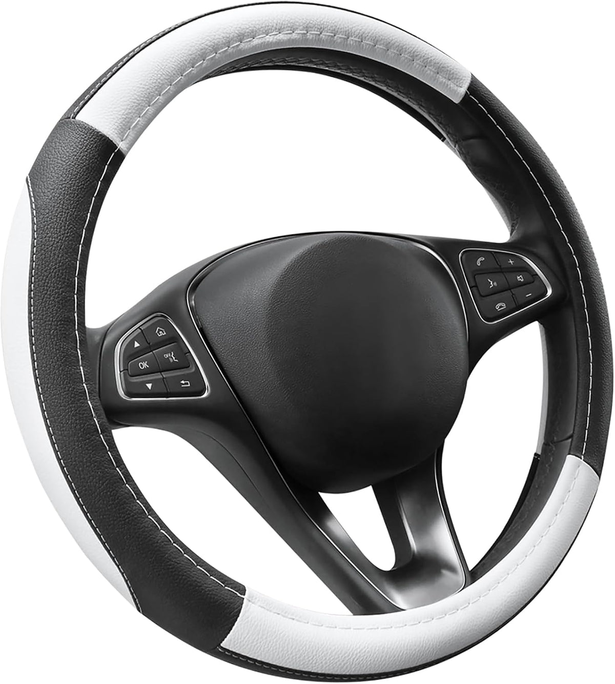SEG Direct Black Microfiber Leather Auto Car Steering Wheel Cover 15 inch