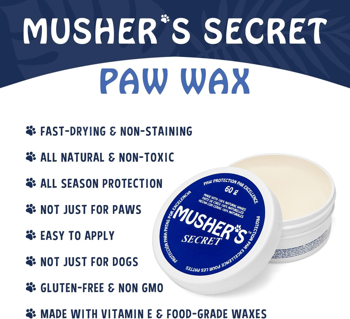 Musher's Secret All-Natural Dog Paw Balm, All-Season Paw Protector, 60g